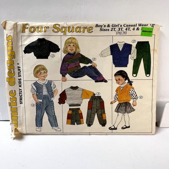 Four Square Vintage Toddler Clothes Sewing Pattern CUT - Picture 1 of 2